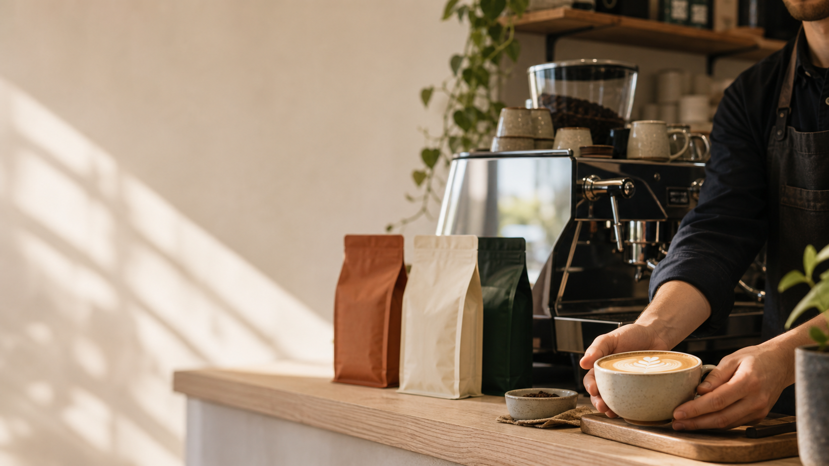 Barista preparando café en una tienda de especialidad
